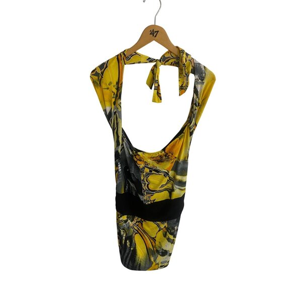 Vintage Cache Women's Yellow And Black Butterfly Halter Mini Dress Y2K - Large - Picture 1 of 8